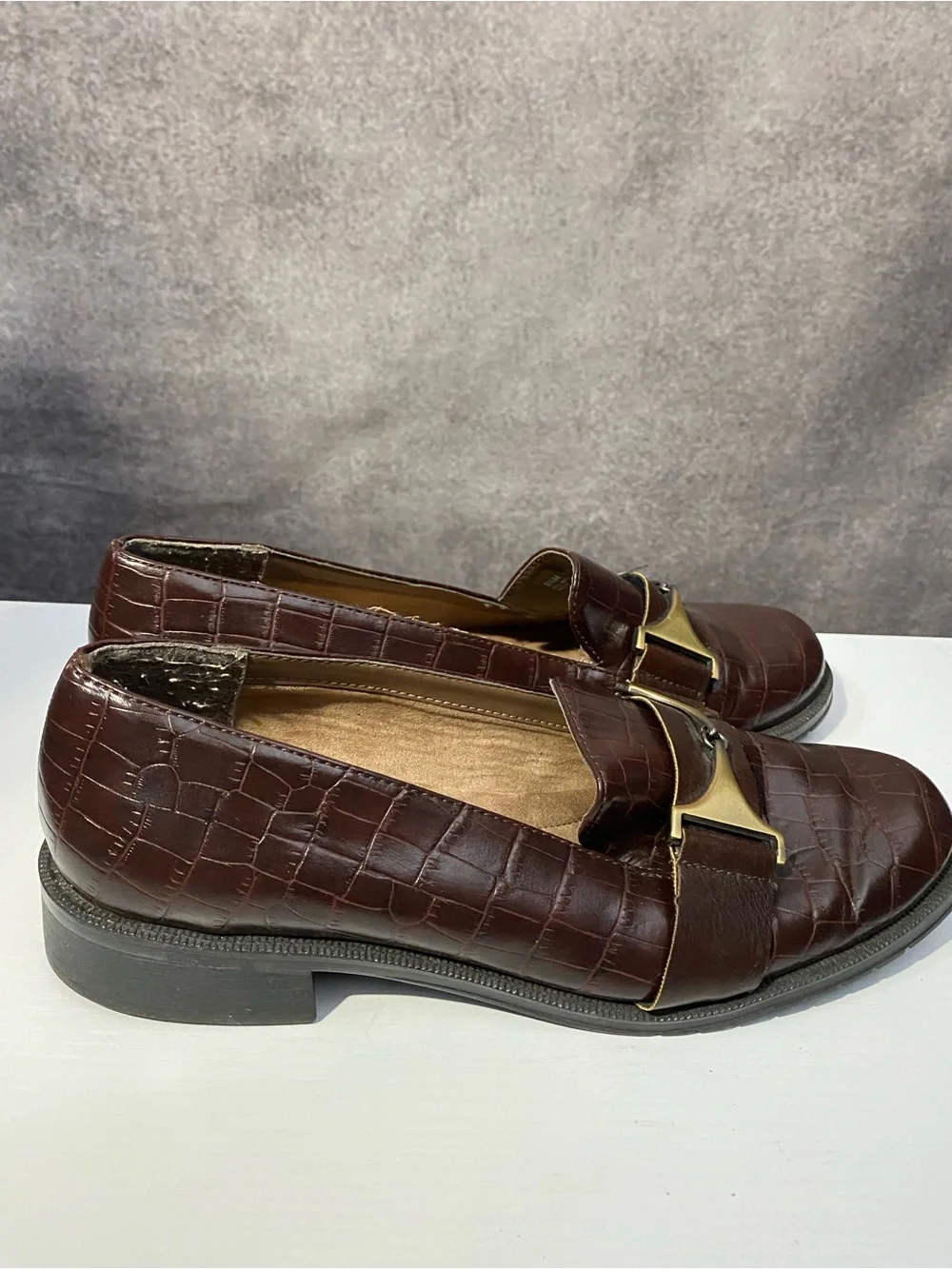 A2 by Aerosoles Dark Brown Croc Embossed Horsebit Loafers